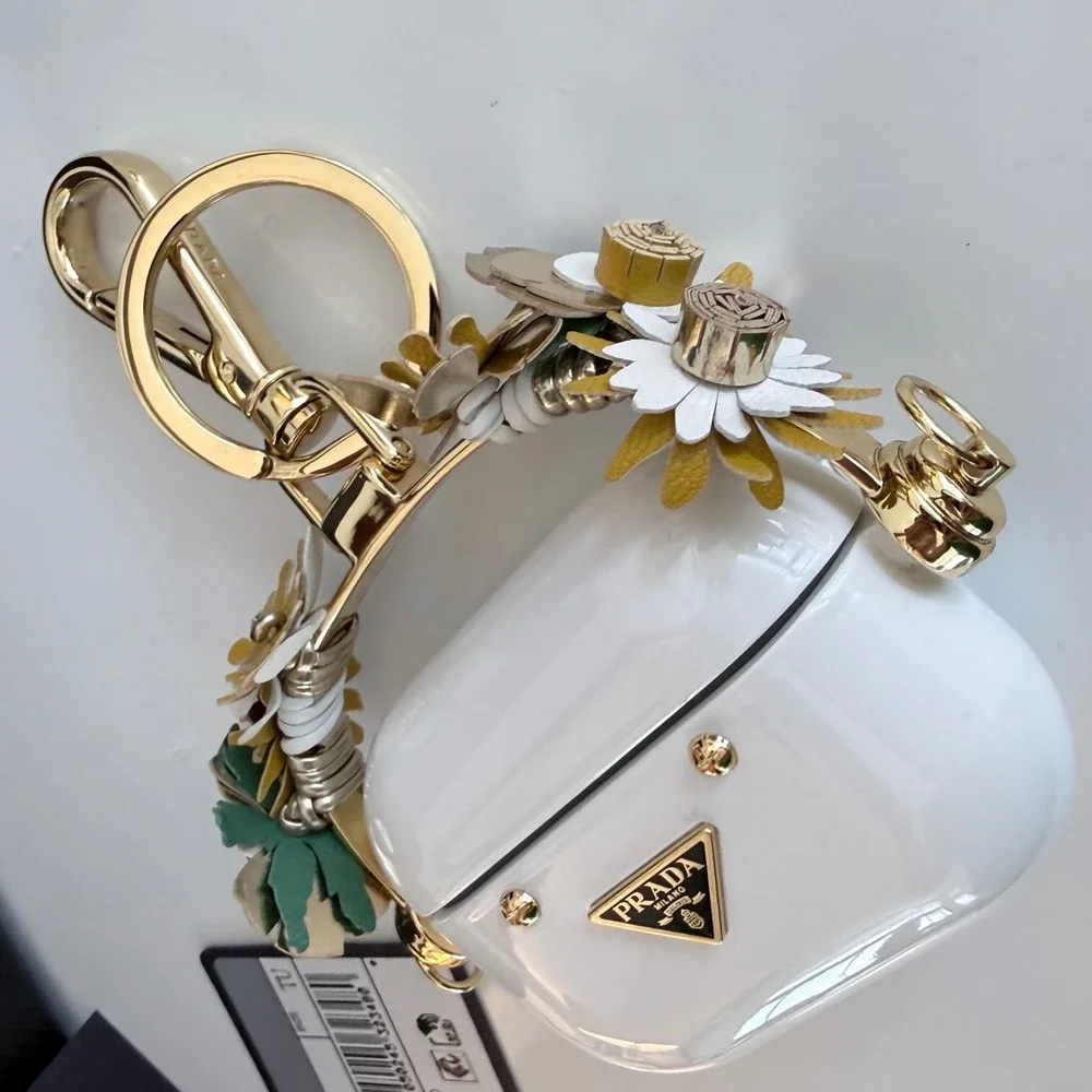 Prada White Plexiglass AirPods Pro Case Floral Leather Applique 2C7L F0009